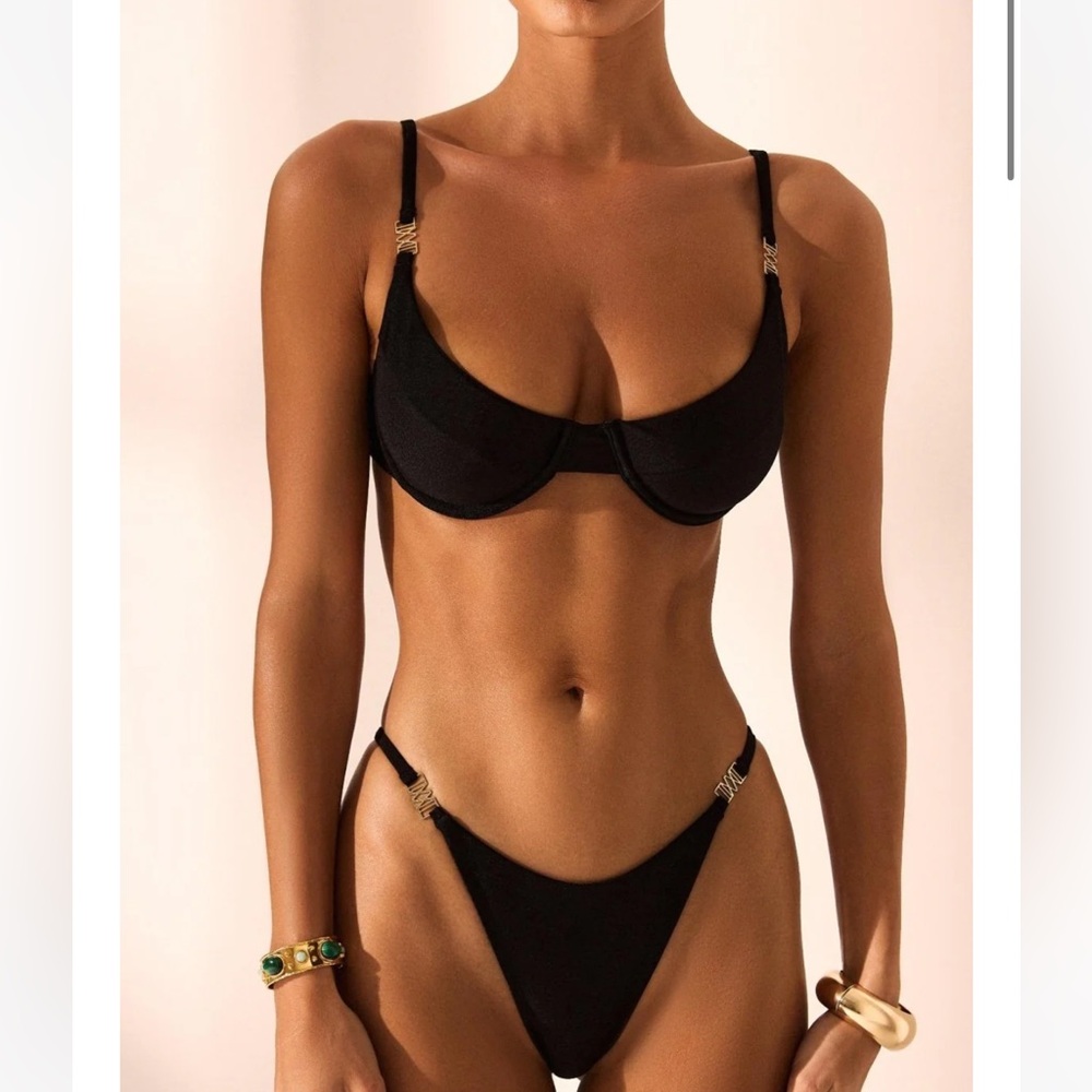Black Bikini Set with Gold Accents